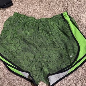 Nike Women's Green Patterned Athletic Shorts with Black Trim